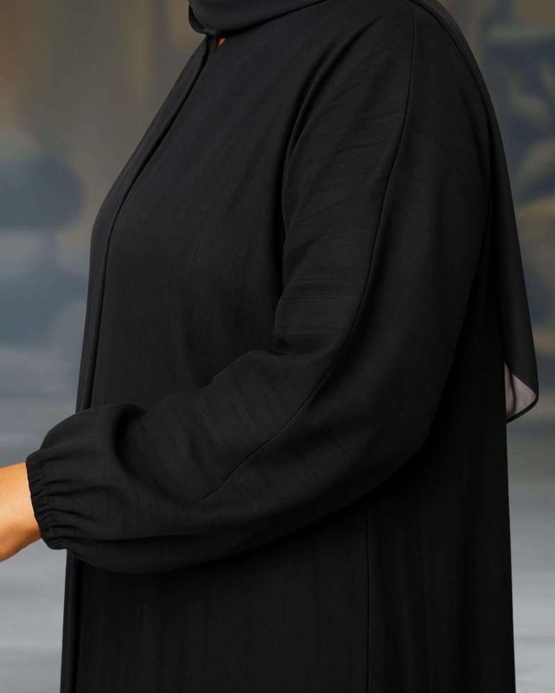 Rinezza Black Abaya with Self Design Pattern | Full Sleeve Elastic | Large Size 56 Length | Free Black Dupatta