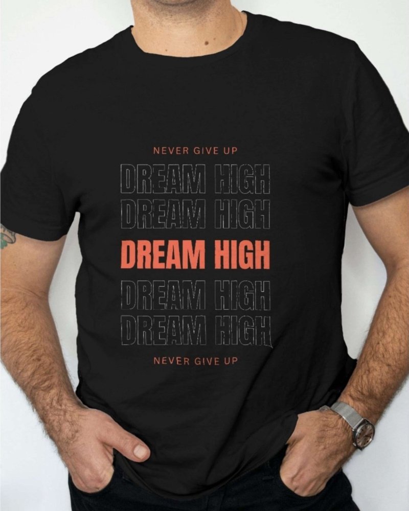 Funtee Dream High Motivational Unisex Imported T-Shirt | Never Give Up Graphic Print | Black