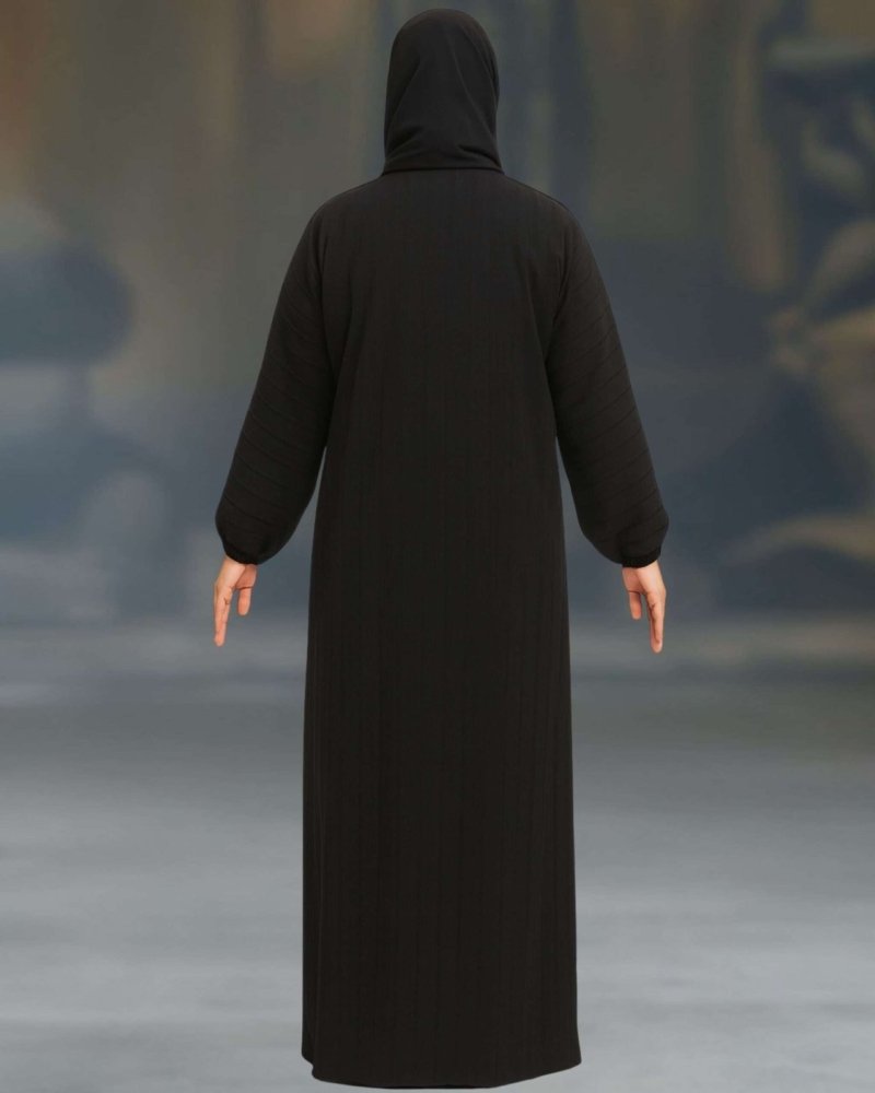Rinezza Black Abaya with Self Design Pattern | Full Sleeve Elastic | Large Size 56 Length | Free Black Dupatta
