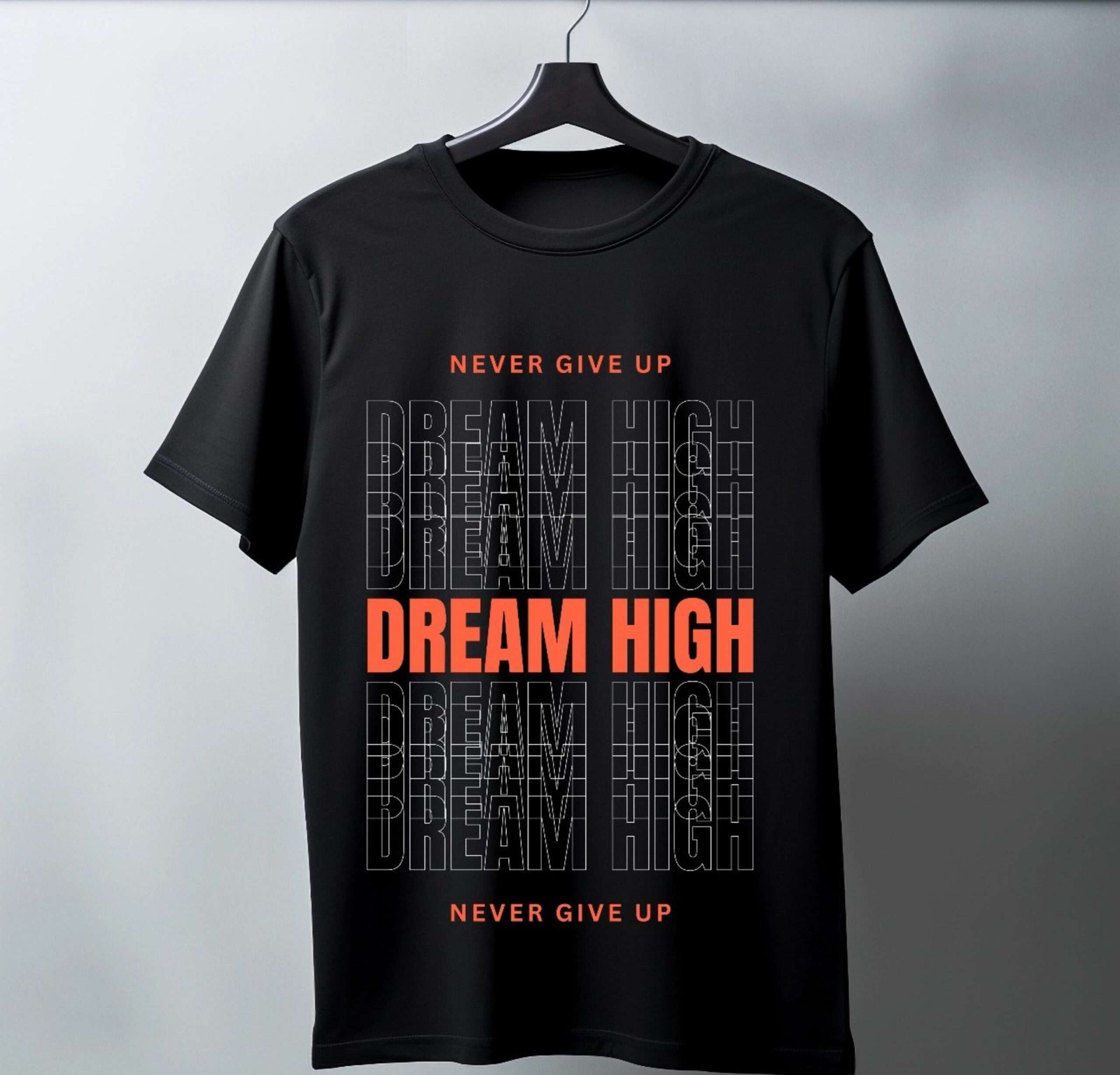 Funtee Dream High Motivational Unisex Imported T-Shirt | Never Give Up Graphic Print | Black - Image 3