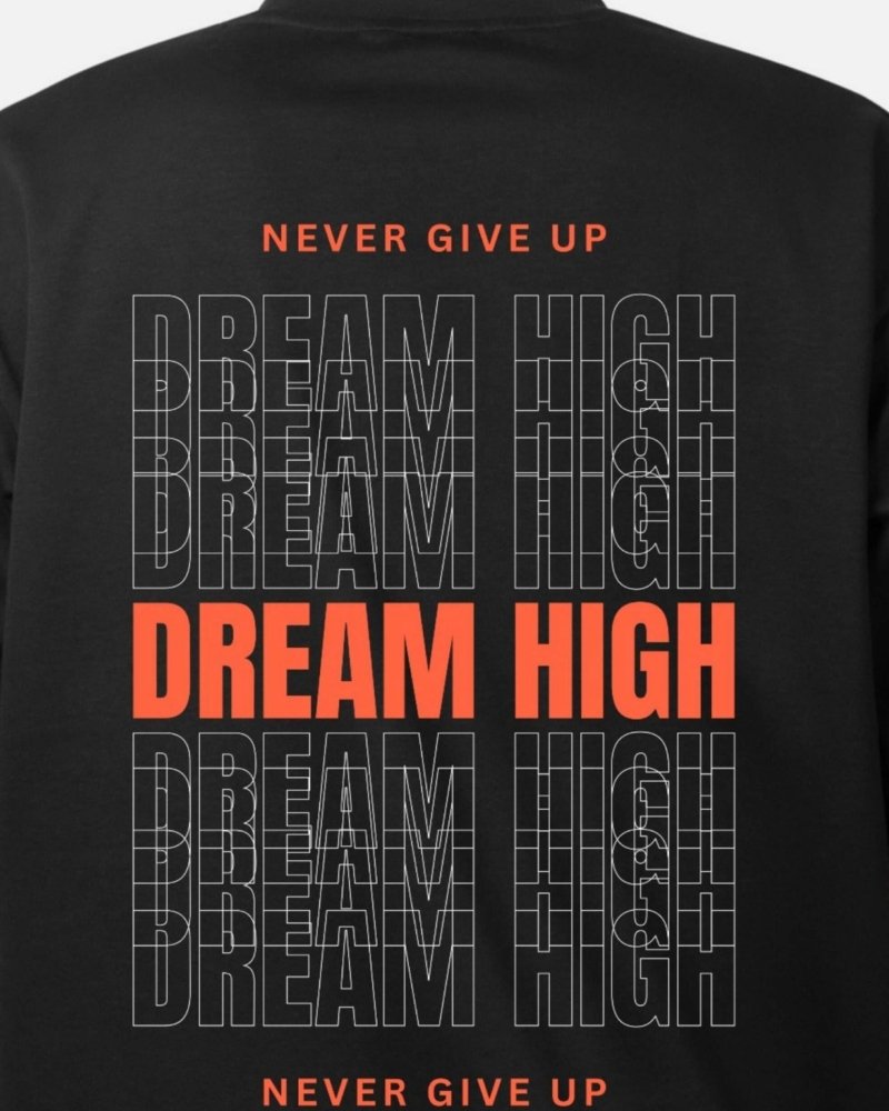 Funtee Dream High Motivational Unisex Imported T-Shirt | Never Give Up Graphic Print | Black