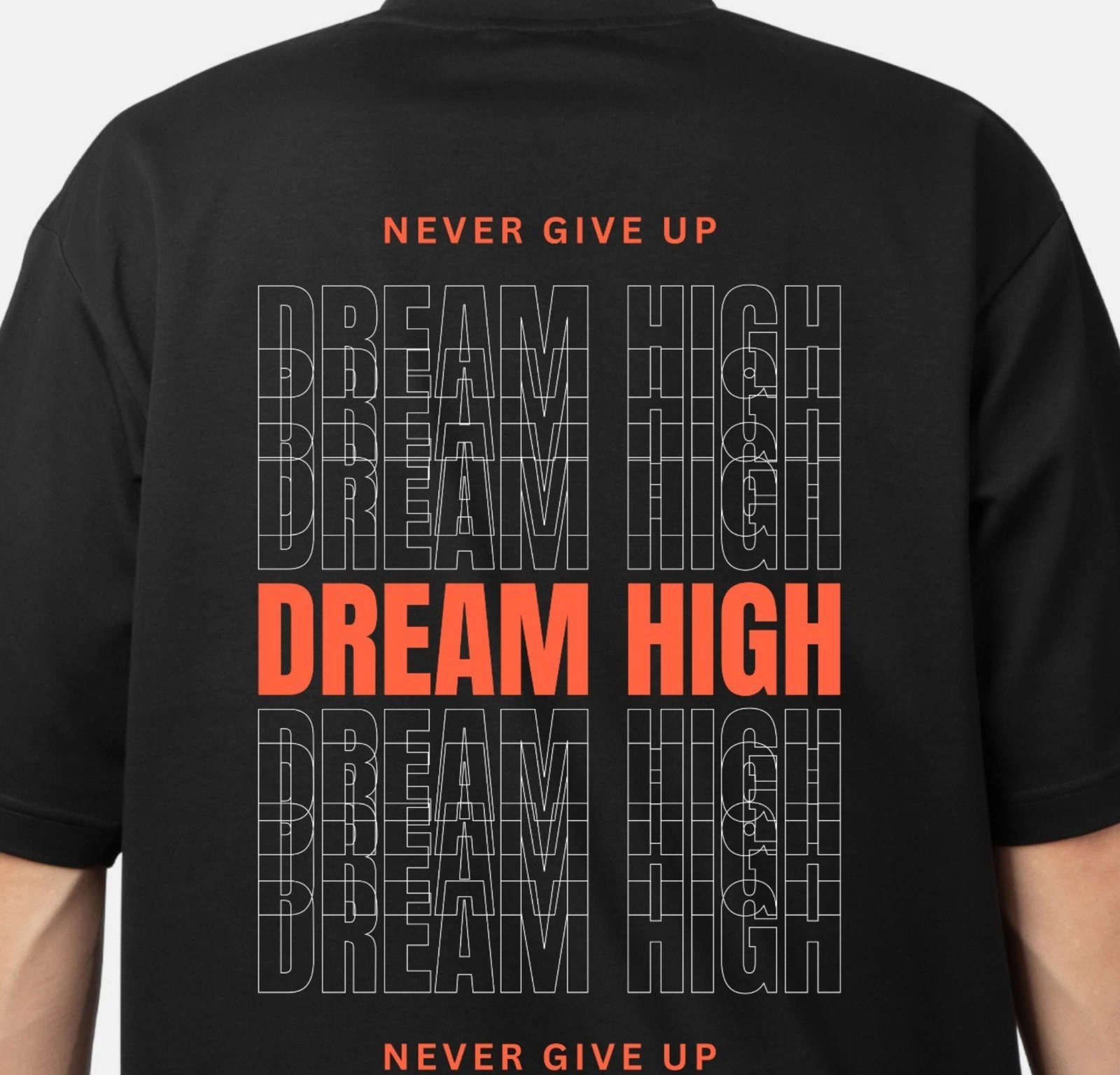 Funtee Dream High Motivational Unisex Imported T-Shirt | Never Give Up Graphic Print | Black - Image 4