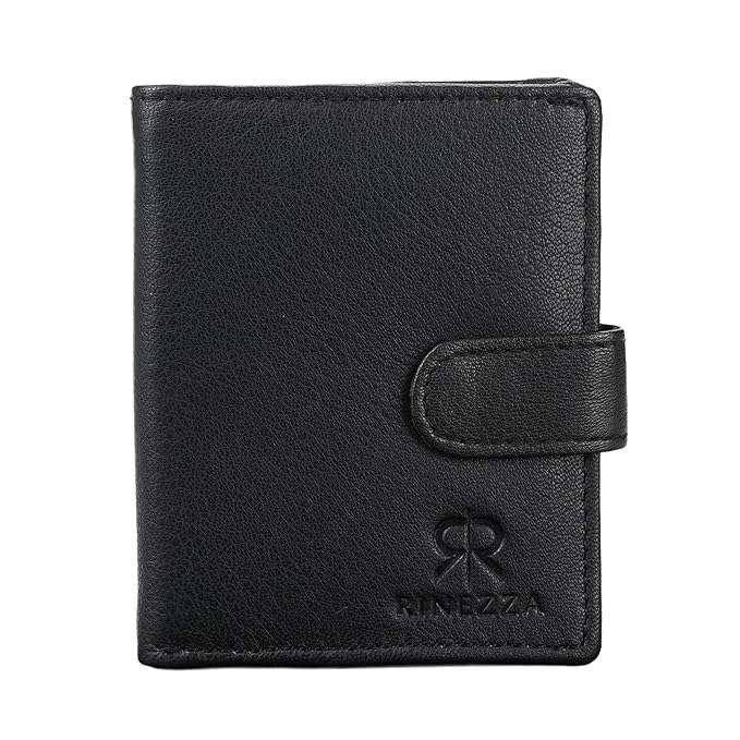 Rinezza Genuine Leather Slim Bi-Fold Wallet for Men | 6 Card Slots | Zip Coin Pocket | Compact 8cm x 10cm Design | Snap Closure | Stylish & Durable