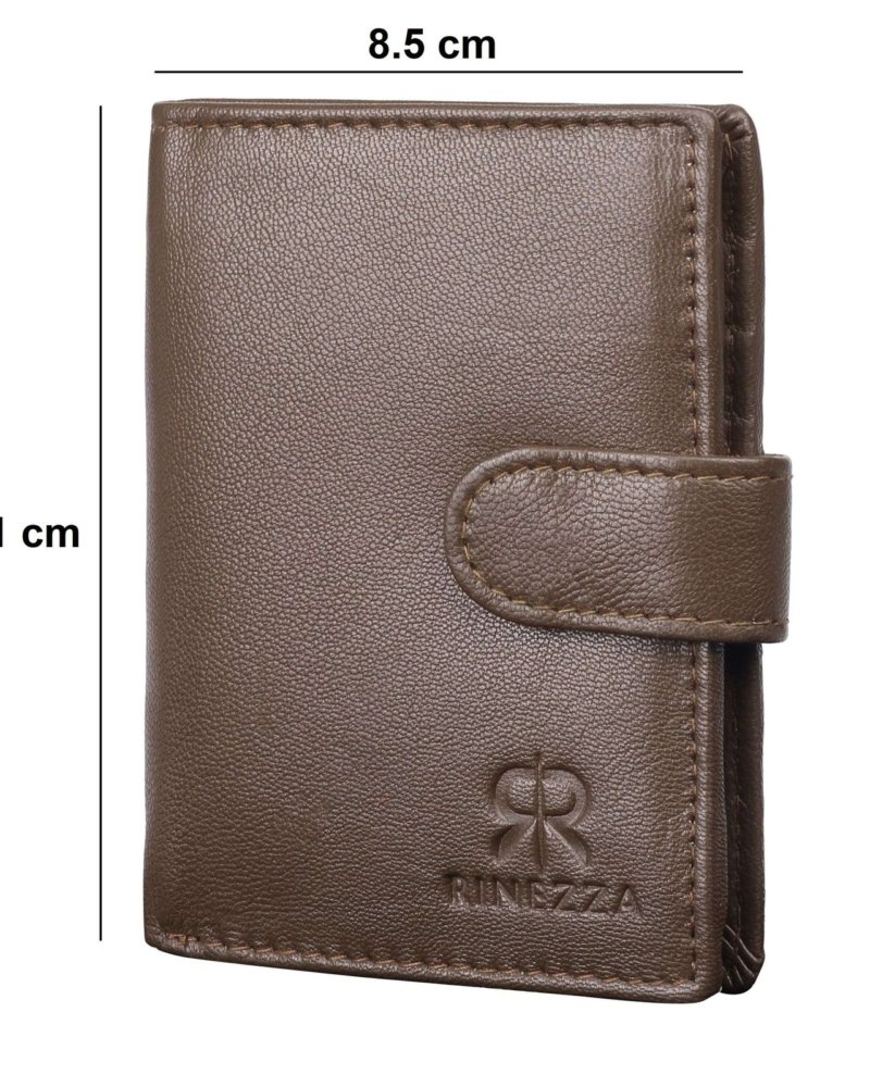 Rinezza Genuine Leather Card Holder Wallet ATM |CC | ID Card |3 Slots | Coin Pocket | RFID Protected | Snap Closure