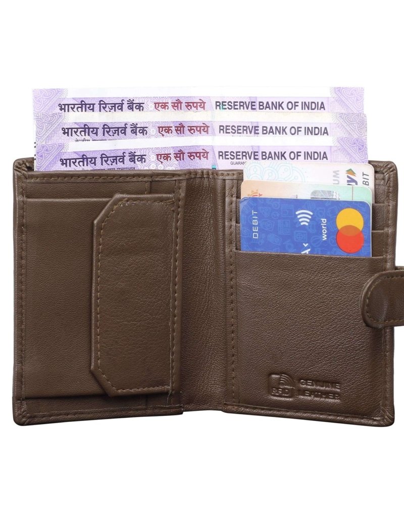 Rinezza Genuine Leather Card Holder Wallet ATM |CC | ID Card |3 Slots | Coin Pocket | RFID Protected | Snap Closure