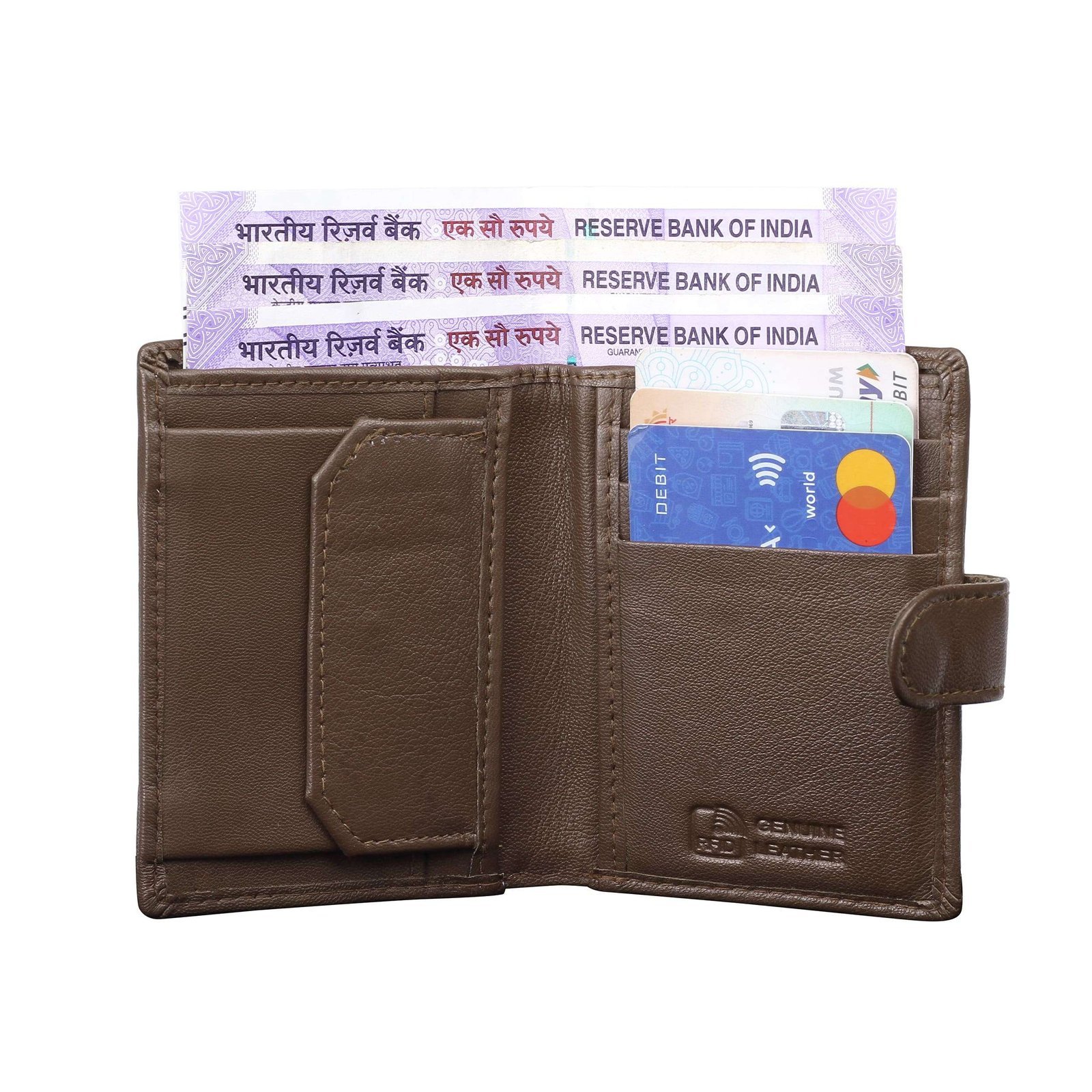 Rinezza Genuine Leather Card Holder Wallet ATM |CC | ID Card |3 Slots | Coin Pocket | RFID Protected | Snap Closure - Image 5