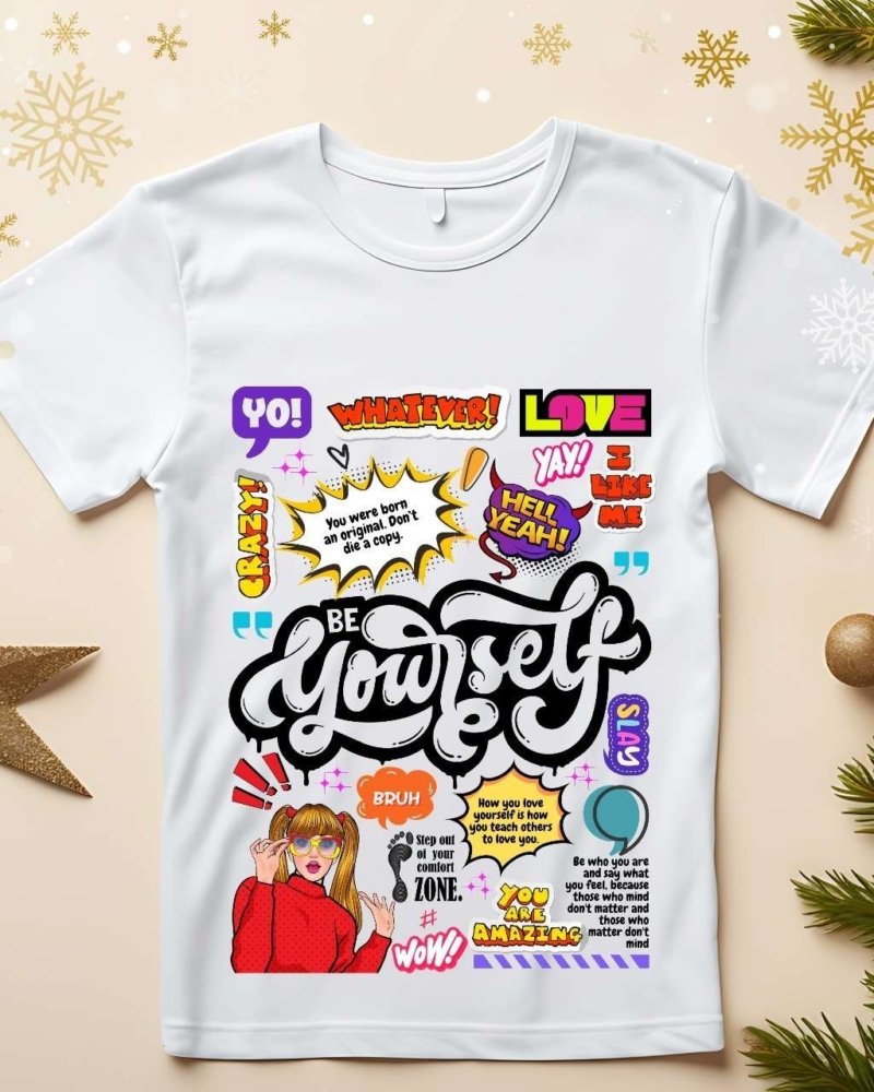 Funtee Be Yourself – Unisex Graphic Imported T-Shirt with Colorful Retro Print