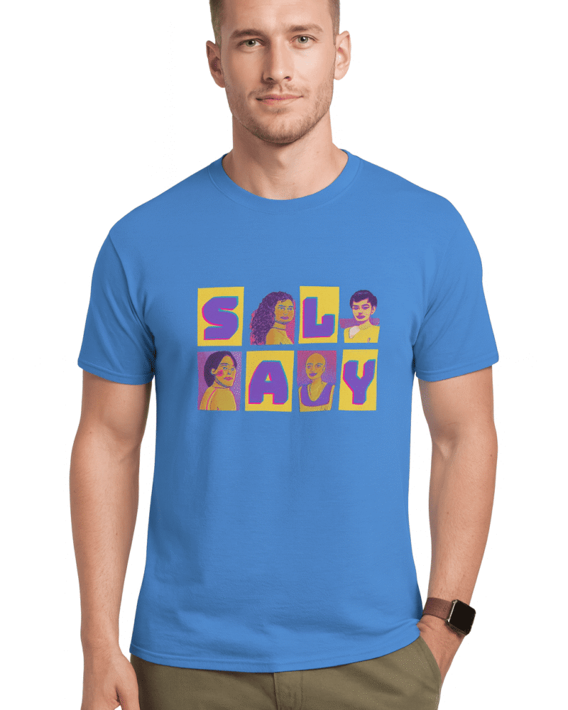 Funtee SALY Graphic Unisex Imported T-Shirt – Bold & Empowering Design Sky Blue