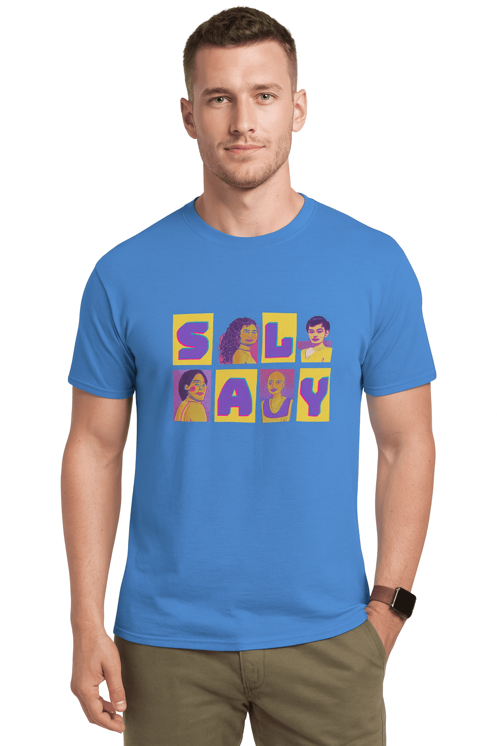 Funtee SALY Graphic Unisex Imported T-Shirt – Bold & Empowering Design Sky Blue - Image 2