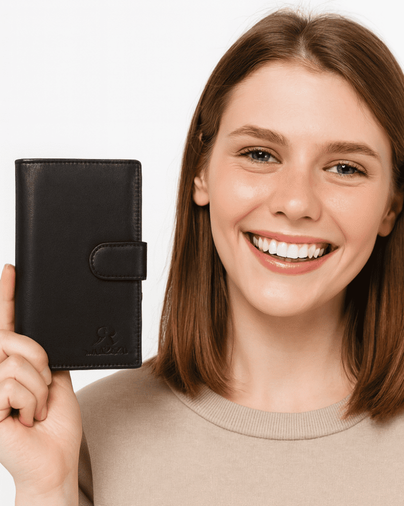 Rinezza Genuine Leather Long Wallet for Men & Women | 9 Card Slots | Currency Compartment | 1 ID Window | 1 Coin Pocket | Snap Closure | RFID Protected