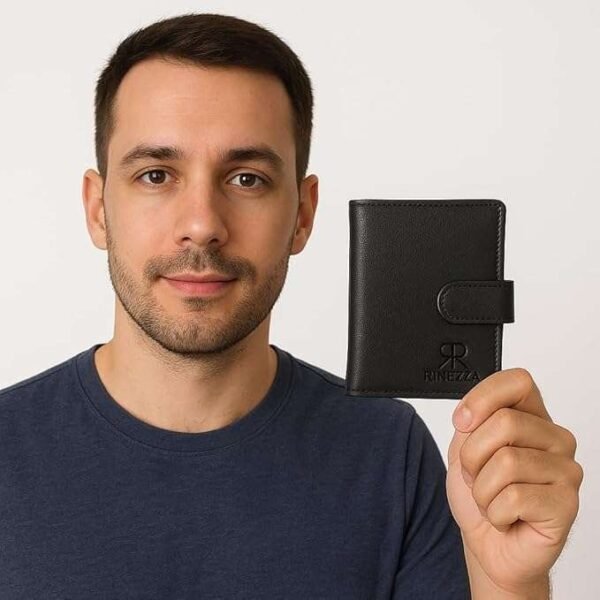 Rinezza Genuine Leather Slim Bi-Fold Wallet for Men | 6 Card Slots | Zip Coin Pocket | Compact 8cm x 10cm Design | Snap Closure | Stylish & Durable