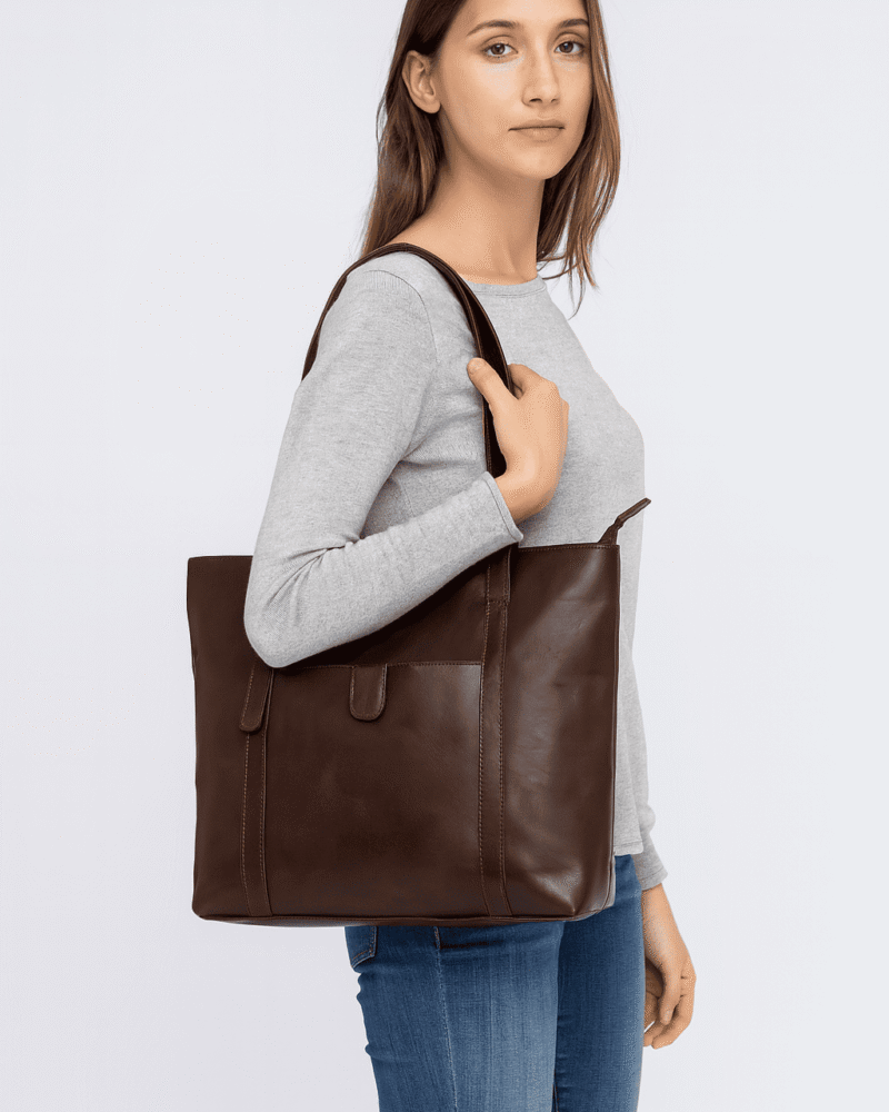 Rinezza Leather Tote Bag for Women | Brown Spacious Design | with Multiple Compartments