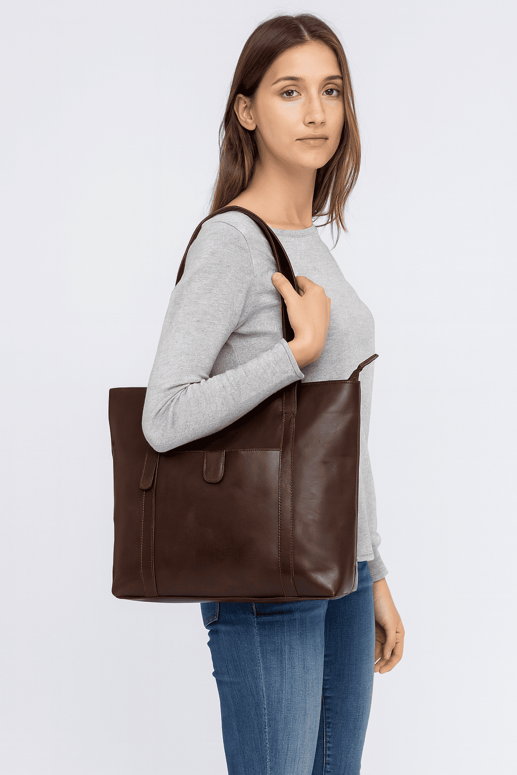 Rinezza Leather Tote Bag for Women | Brown Spacious Design | with Multiple Compartments - Image 2