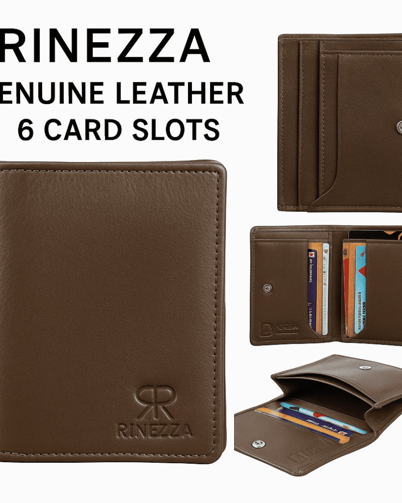Rinezza Genuine Leather Card Case Wallet for Men | 6 Card Slots | RFID Protected | Compact Bifold