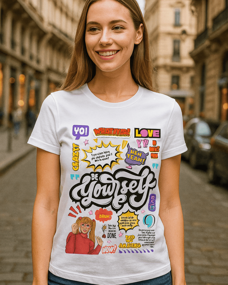 Funtee Be Yourself – Unisex Graphic Imported T-Shirt with Colorful Retro Print