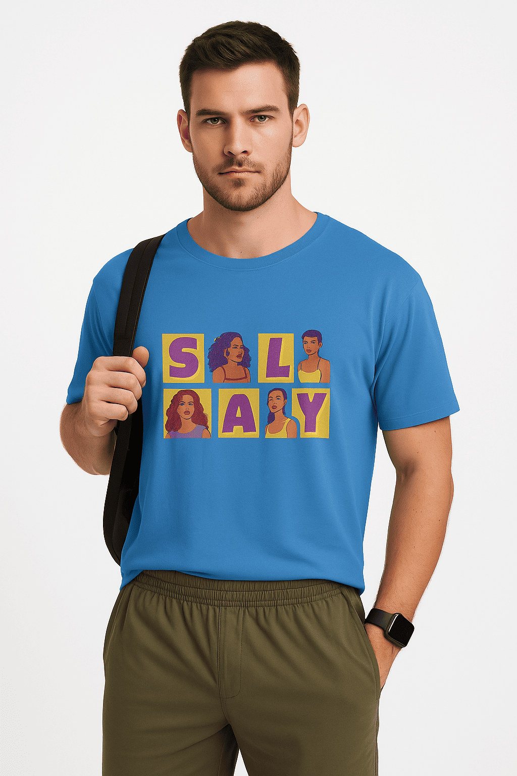 Funtee SALY Graphic Unisex Imported T-Shirt – Bold & Empowering Design Sky Blue - Image 3
