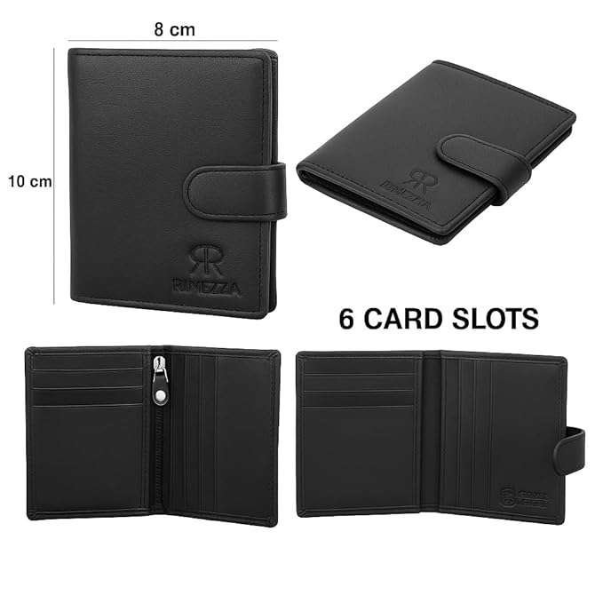 Rinezza Genuine Leather Slim Bi-Fold Wallet for Men | 6 Card Slots | Zip Coin Pocket | Compact 8cm x 10cm Design | Snap Closure | Stylish & Durable - Image 3