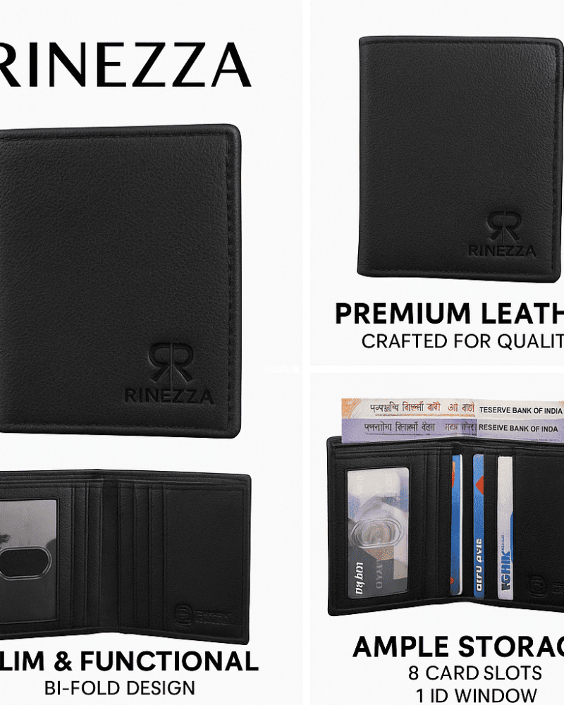 Rinezza Genuine Leather Bi-Fold Card Holder Wallet | Slim | Stylish | Functional