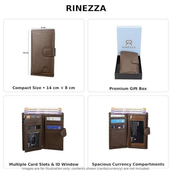 Rinezza Genuine Leather Long Wallet for Men & Women | 10 Card Slots | with Cash Compartment | 1 ID Window | RFID Blocking