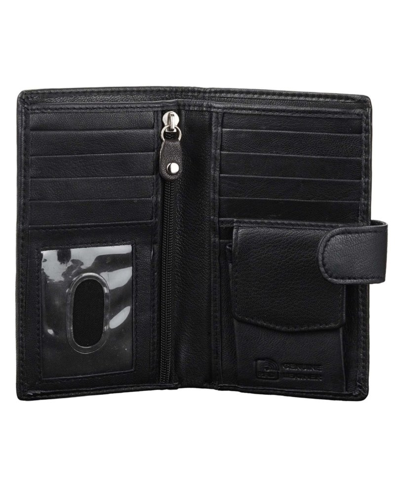 Rinezza Genuine Leather Long Wallet for Men & Women | 9 Card Slots | Currency Compartment | 1 ID Window | 1 Coin Pocket | Snap Closure | RFID Protected