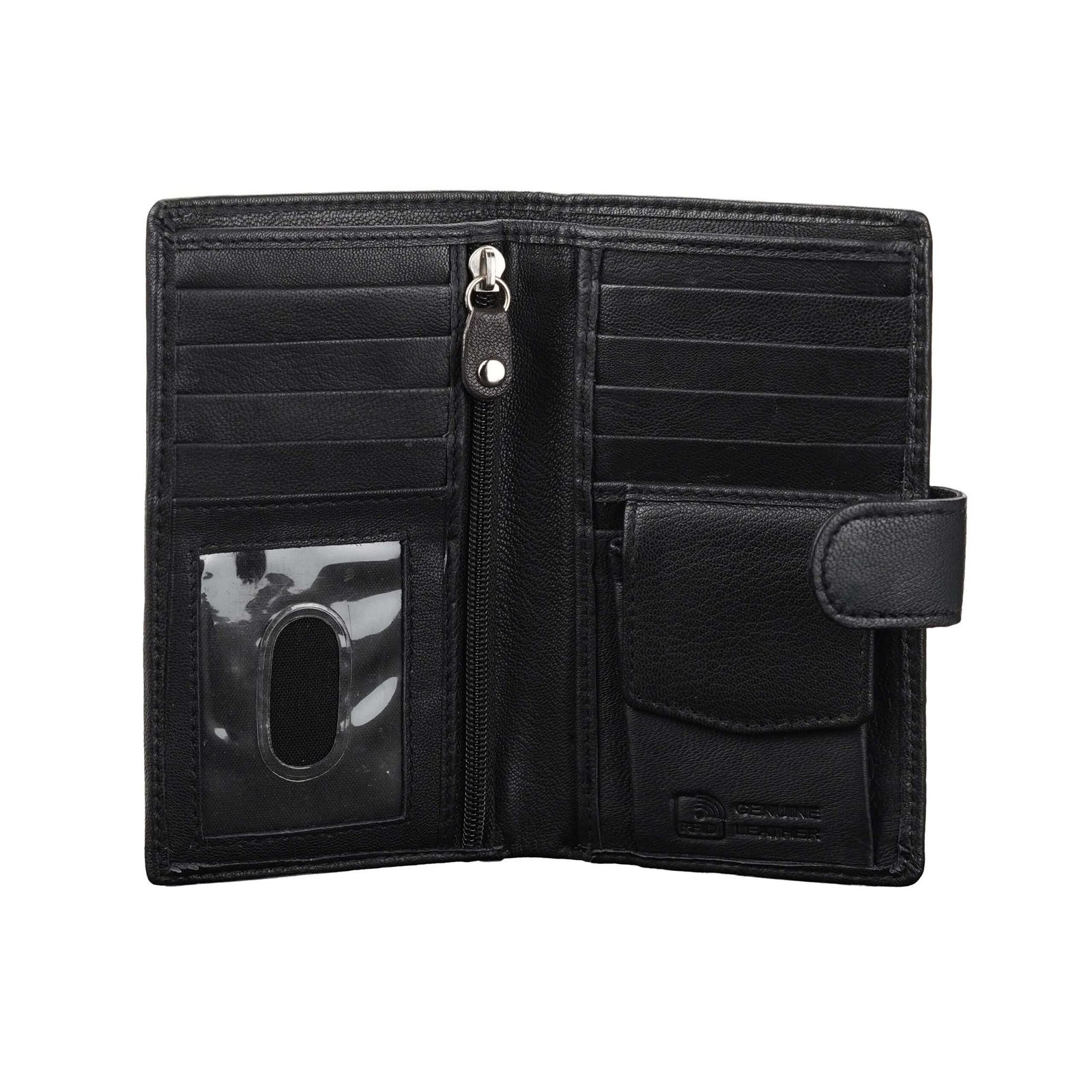 Rinezza Genuine Leather Long Wallet for Men & Women | 9 Card Slots | Currency Compartment | 1 ID Window | 1 Coin Pocket | Snap Closure | RFID Protected - Image 4
