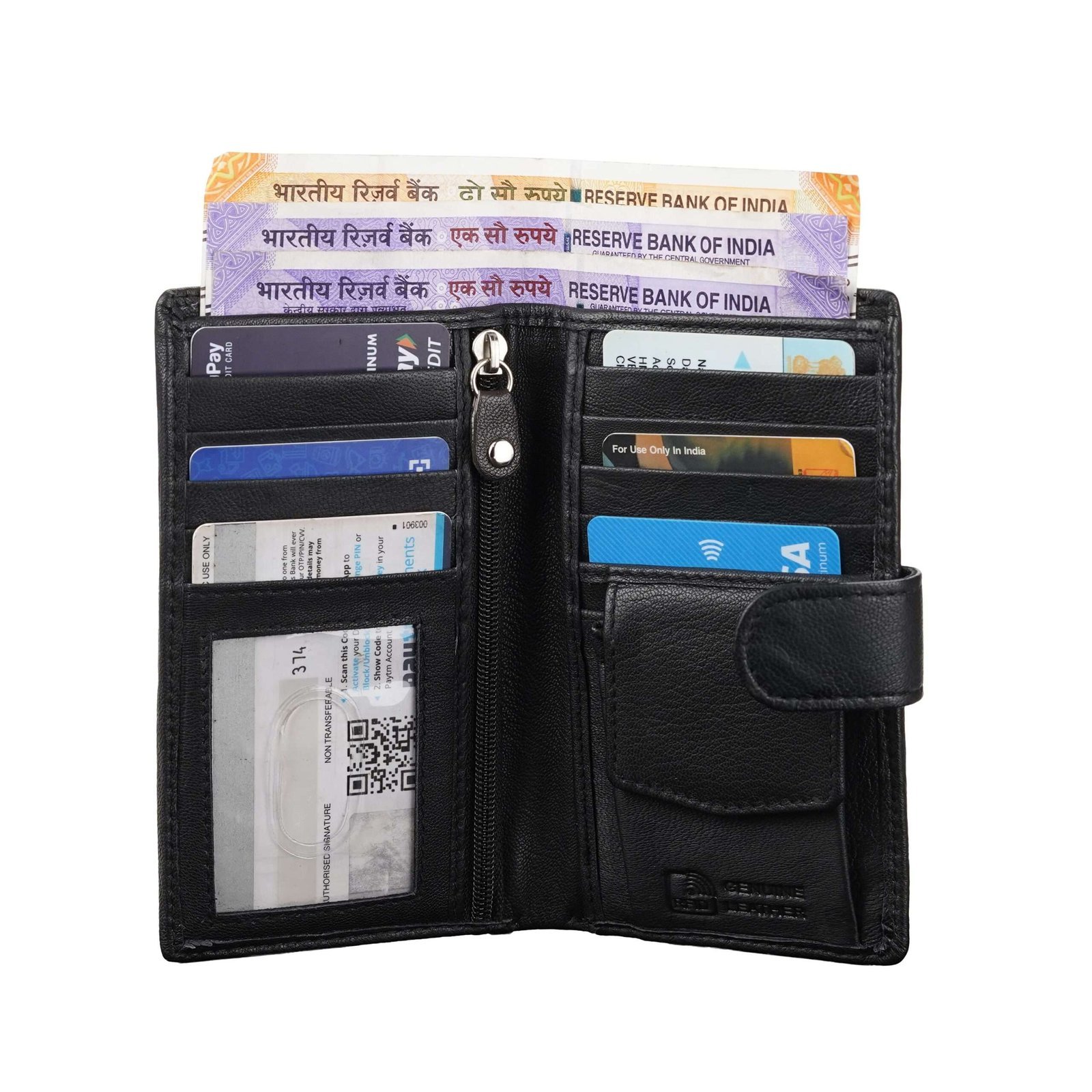 Rinezza Genuine Leather Long Wallet for Men & Women | 9 Card Slots | Currency Compartment | 1 ID Window | 1 Coin Pocket | Snap Closure | RFID Protected - Image 5