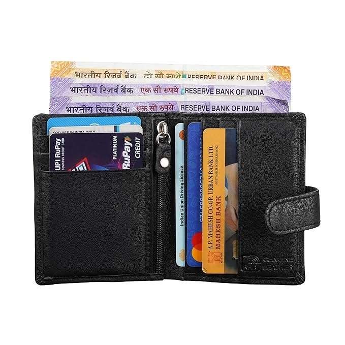 Rinezza Genuine Leather Slim Bi-Fold Wallet for Men | 6 Card Slots | Zip Coin Pocket | Compact 8cm x 10cm Design | Snap Closure | Stylish & Durable - Image 5