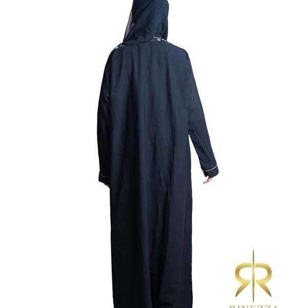 Rinezza Floral Green Sleeve Abaya, Black with Brown Piping, Full Length Islamic Dress Burkha, Free Size, with Dupatta