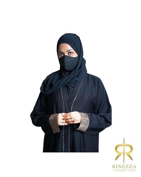 Rinezza Latest Abaya with Dupatta Black Sleeves Work Design Free Size - Image 3