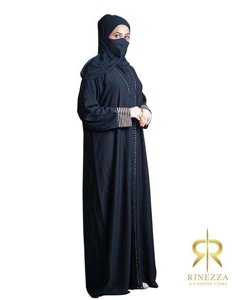 Rinezza Latest Abaya with Dupatta Black Sleeves Work Design Free Size - Image 6