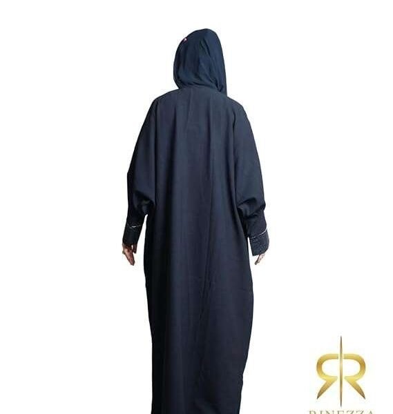 RINEZZA Elegant Black Abaya with Tassel Detail, Crystal Embellished Sleeves, Dubai Style, Free Size with Dupatta