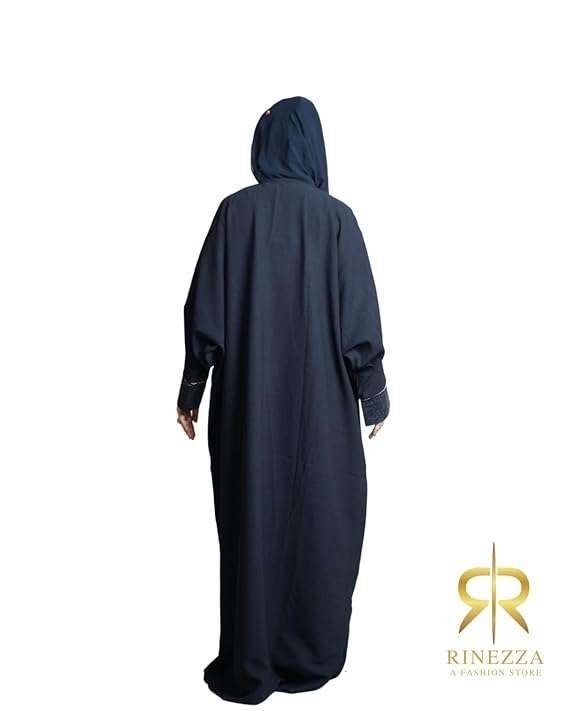 RINEZZA Elegant Black Abaya with Tassel Detail, Crystal Embellished Sleeves, Dubai Style, Free Size with Dupatta - Image 2