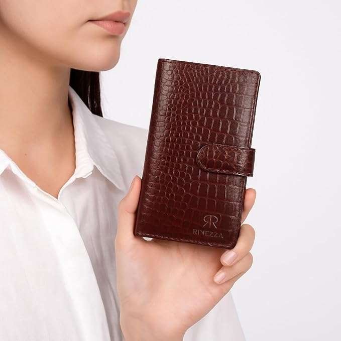 Rinezza Genuine Leather Long Wallet for Men & Women | Slim Card Holder | RFID Blocking | Croco Texture | 15 Card Slots | Button Closure | Travel Accessories - Image 6