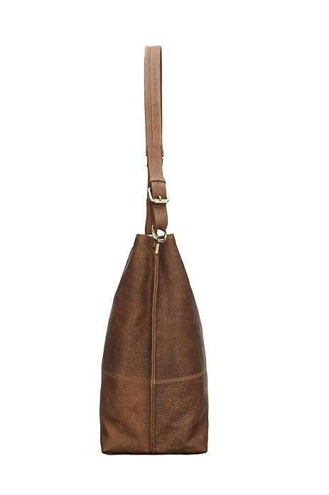Rinezza Genuine Leather Hobo Stylish Shoulder Bag, Tote Bag with Multiple Compartments, Brown - Image 3