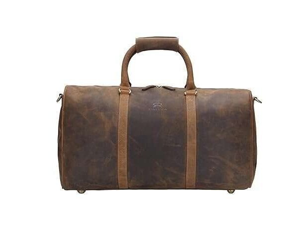 Rinezza Vintage Leather Duffle Bag | Rustic Dark Brown | Travel Weekender Bag with Shoulder Strap | Stylish Duffle for Gym | Business & Adventure |