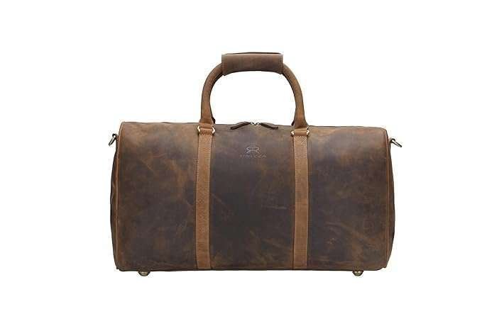 Rinezza Vintage Leather Duffle Bag | Rustic Dark Brown | Travel Weekender Bag with Shoulder Strap | Stylish Duffle for Gym | Business & Adventure | - Image 7