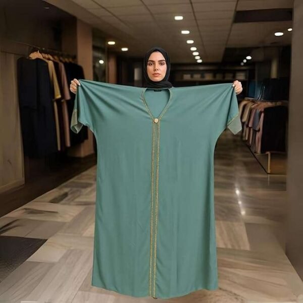 Rinezza Women's Kaftan Full Length Abaya One Size | Free Size | with Gold Embellishments on Sleeves | Islamic Wear | Free Dupatta