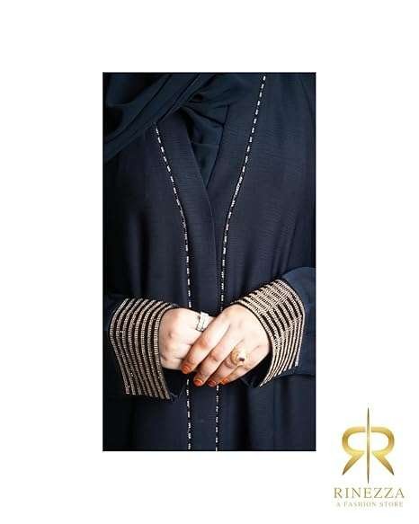 Rinezza Latest Abaya with Dupatta Black Sleeves Work Design Free Size - Image 4