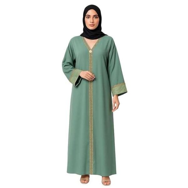 Rinezza Women's Kaftan Full Length Abaya One Size | Free Size | with Gold Embellishments on Sleeves | Islamic Wear | Free Dupatta