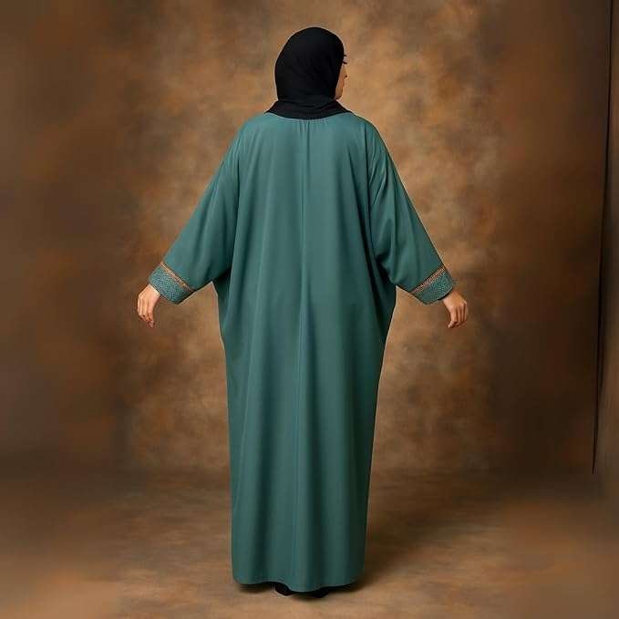 Rinezza Women's Kaftan Full Length Abaya One Size | Free Size | with Gold Embellishments on Sleeves | Islamic Wear | Free Dupatta - Image 5