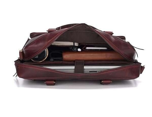 Rinezza Genuine Leather Laptop Bag for Men | Brown Oil Pull Up | Multiple Pockets | Adjustable Shoulder Strap