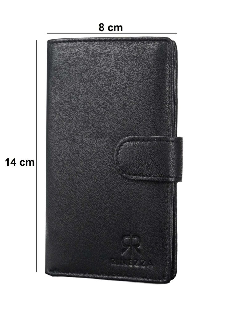 Rinezza Genuine Leather Long Wallet for Men & Women | 9 Card Slots | Currency Compartment | 1 ID Window | 1 Coin Pocket | Snap Closure | RFID Protected