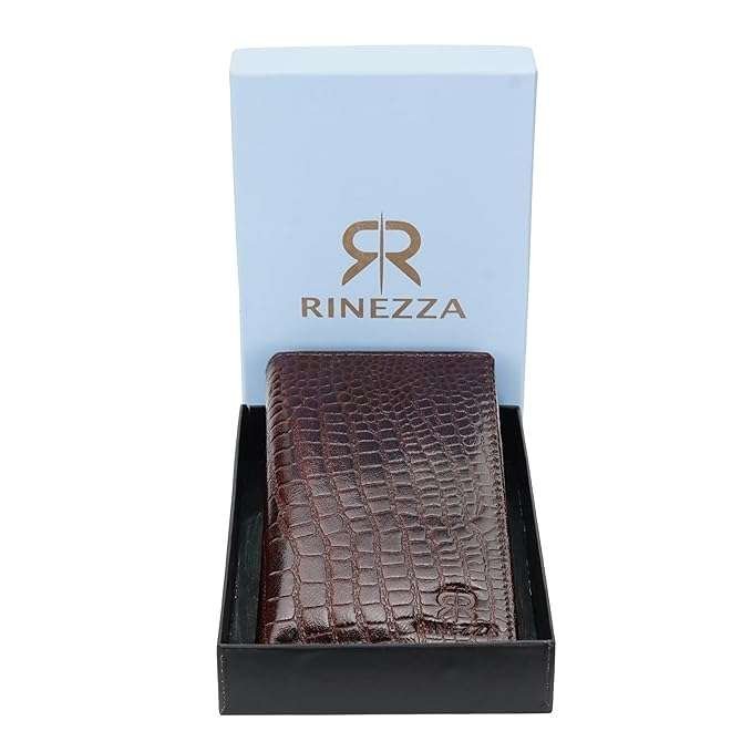 Rinezza Genuine Leather Long Wallet for Men & Women | Slim Card Holder | RFID Blocking | Croco Texture | 11 Card Slots | Bi-Fold | Travel Accessories - Image 3