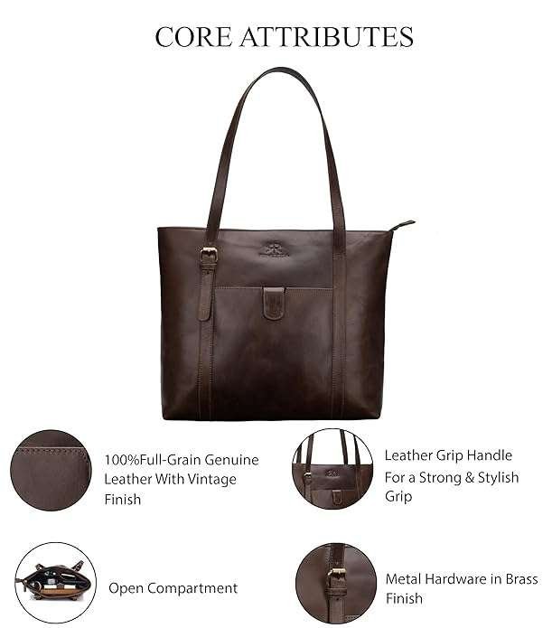 Rinezza Leather Tote Bag for Women | Brown Spacious Design | with Multiple Compartments - Image 4