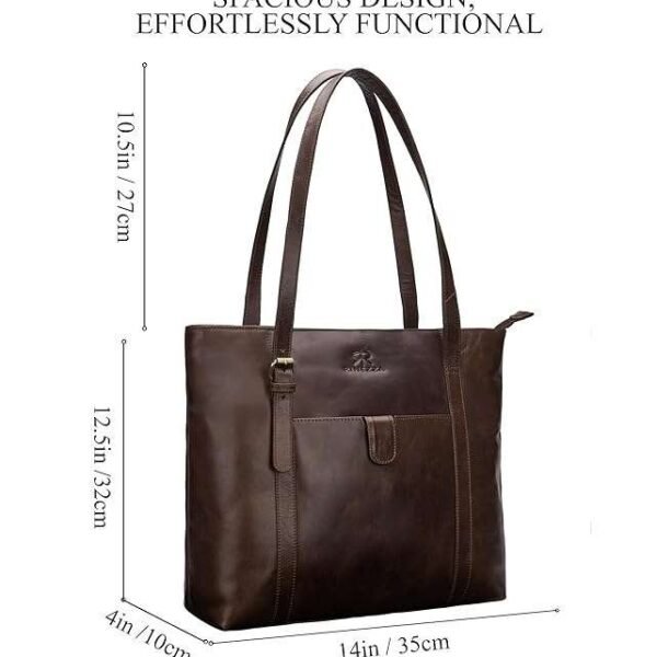 Rinezza Leather Tote Bag for Women | Brown Spacious Design | with Multiple Compartments