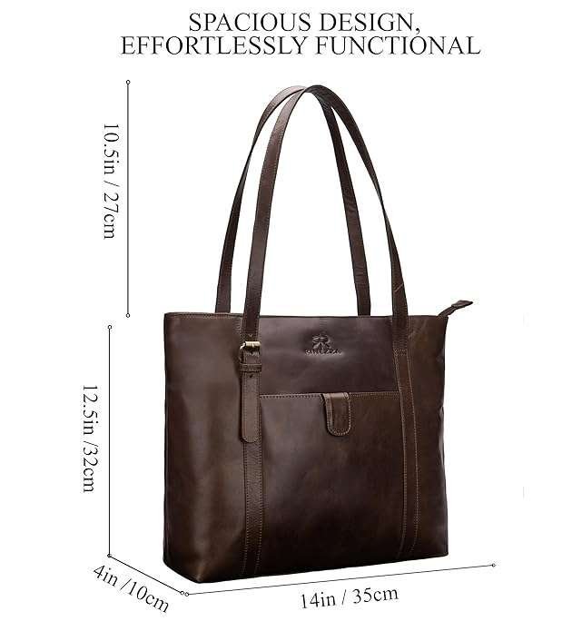 Rinezza Leather Tote Bag for Women | Brown Spacious Design | with Multiple Compartments - Image 5