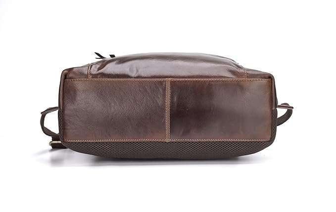 Rinezza Vintage Genuine Leather Backpack, Brown Oil Pull Up, Multiple Zippered Compartments with Laptop Pocket - Image 5