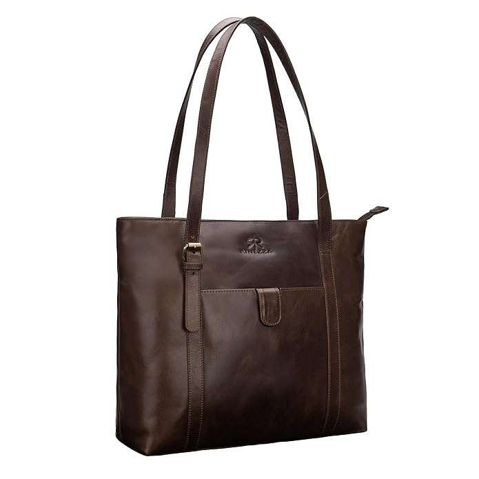 Rinezza Leather Tote Bag for Women | Brown Spacious Design | with Multiple Compartments - Image 3