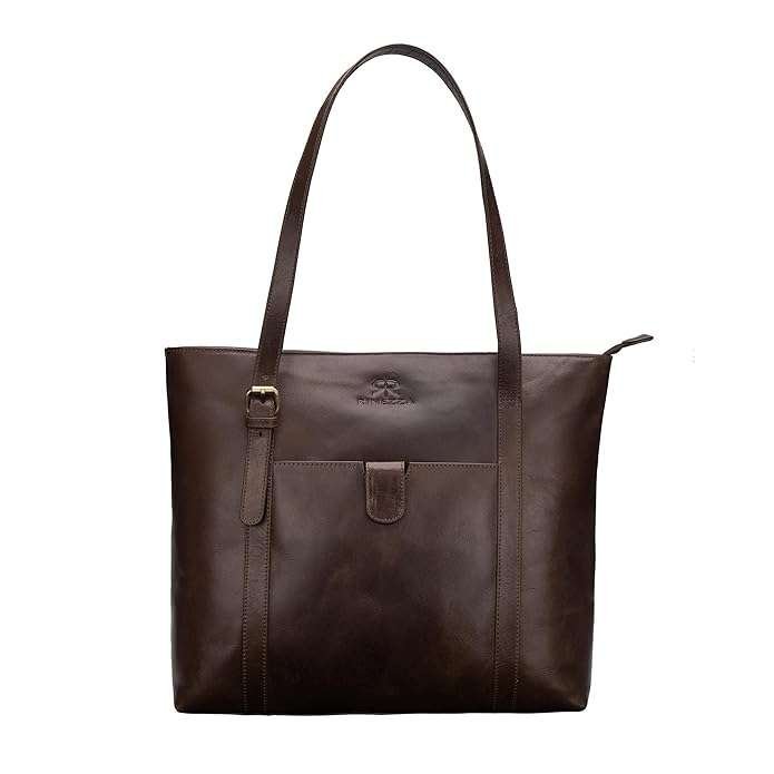 Rinezza Leather Tote Bag for Women | Brown Spacious Design | with Multiple Compartments