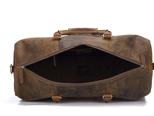 Rinezza Vintage Leather Duffle Bag | Rustic Dark Brown | Travel Weekender Bag with Shoulder Strap | Stylish Duffle for Gym | Business & Adventure |